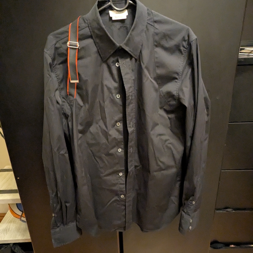 Alexander McQueen Men's Black Harness Buttoned Down LS Shirt - 16" Neck - Medium